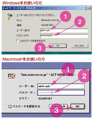 ASAHIネットBBB認証ダイヤログ