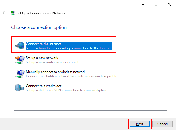 Set up a Connection or Network > Connect to the Internet