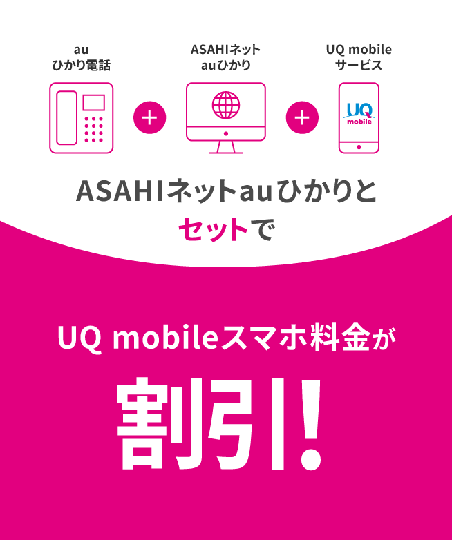 ASAHIネット auひかりとセットで UQ mobile スマホ料金割引！