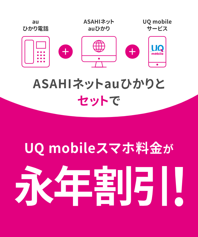 ASAHIネット auひかりとセットで UQ mobile スマホ料金が永年割引！