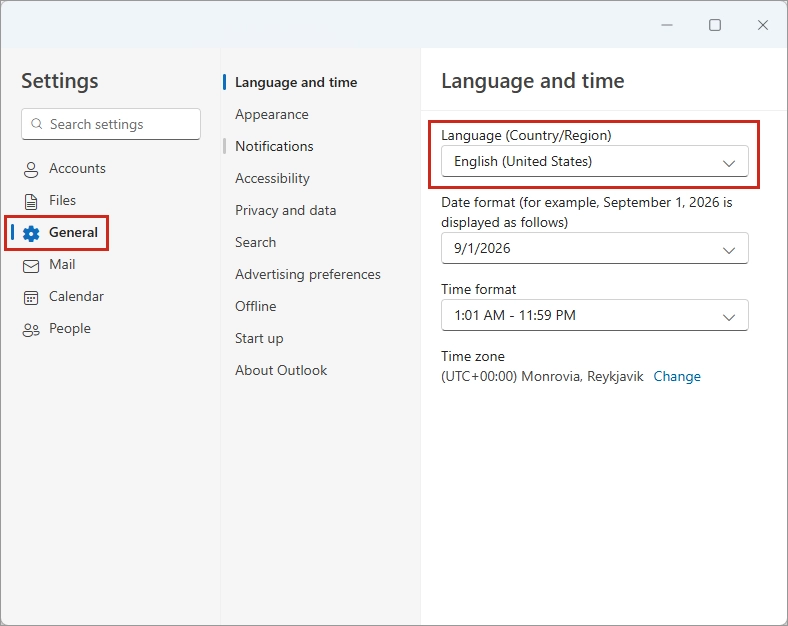[ General ] をクリック