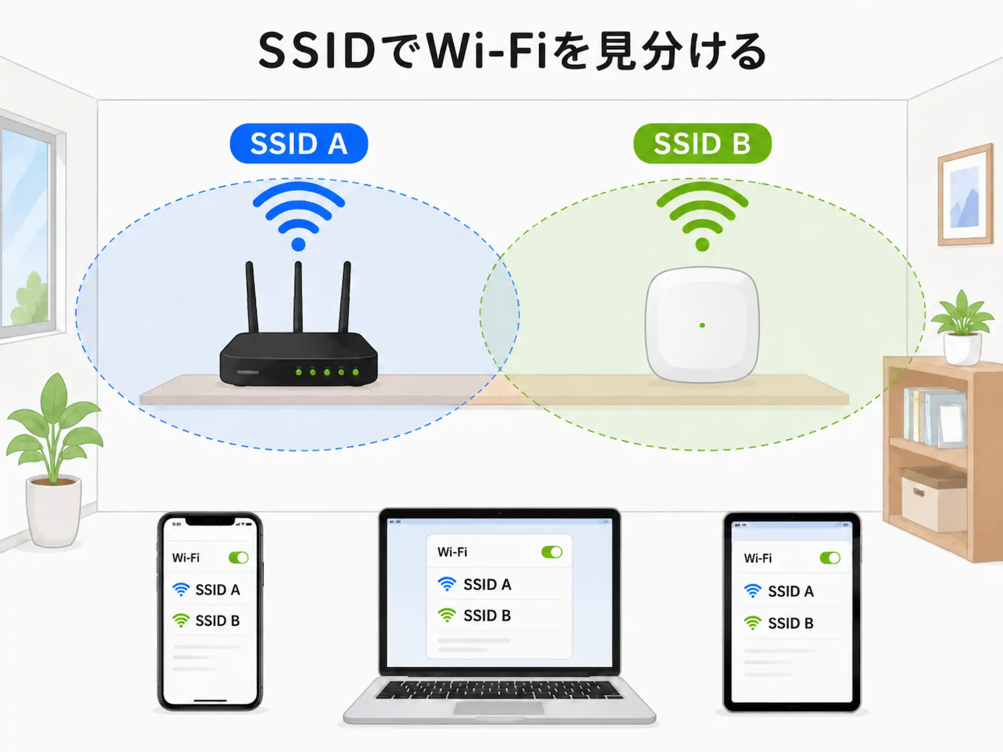 複数のSSIDが端末に表示されているイメージ画像