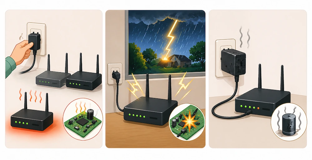 電源のオンオフや電圧変動による負担
