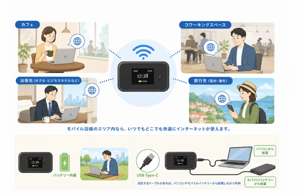 モバイルルータの利用環境を説明するイメージ画像